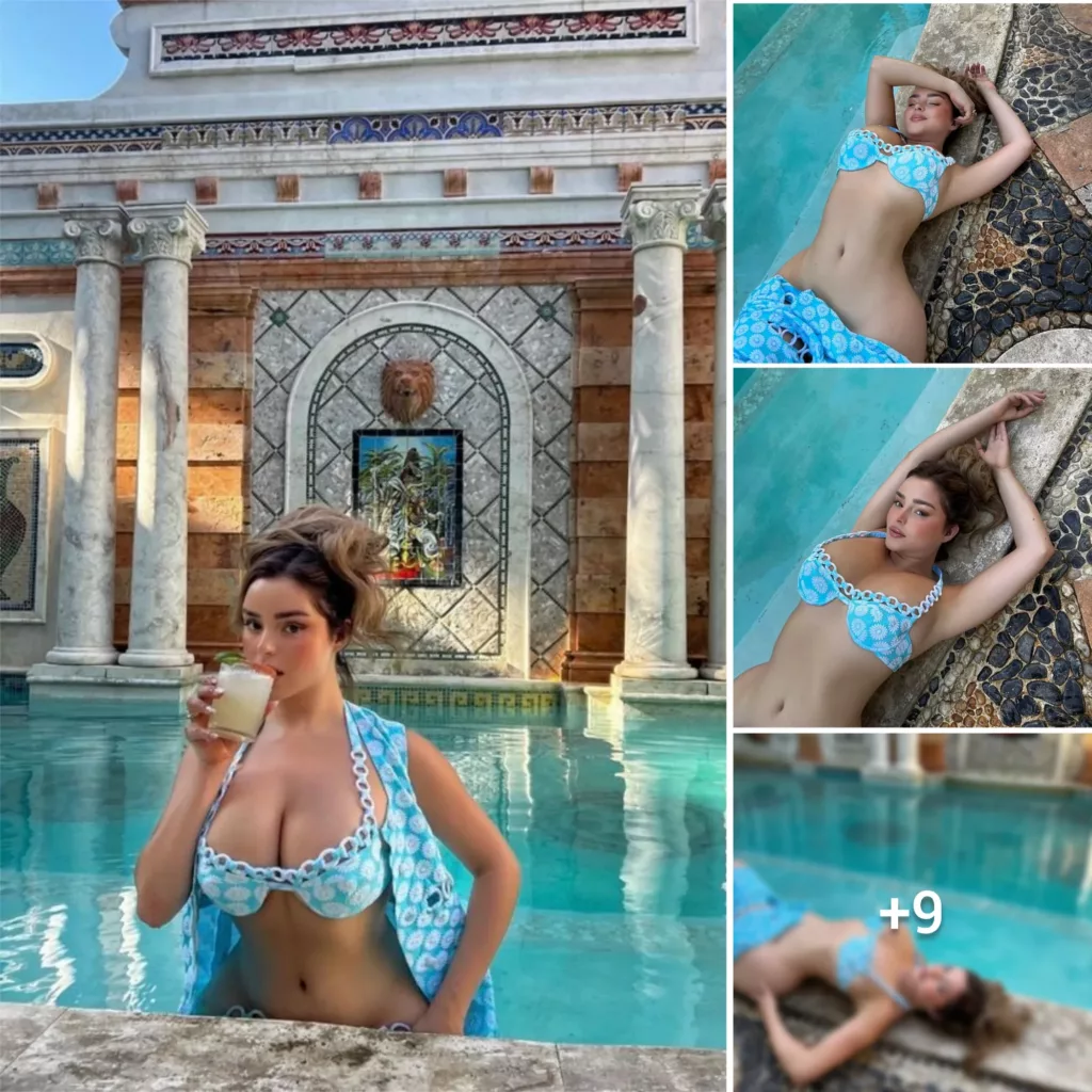 “Demi Rose Stuns Social Media Followers with Knickerless Poolside Photoshoot in Blue Swimsuit”